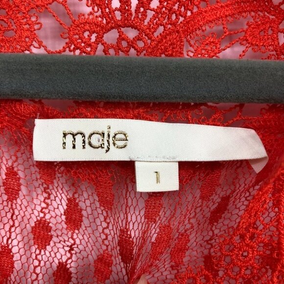 Maje Paris Revanti Red Lace v-neck short sleeve  maxi dress size 1 (small) - Picture 7 of 16